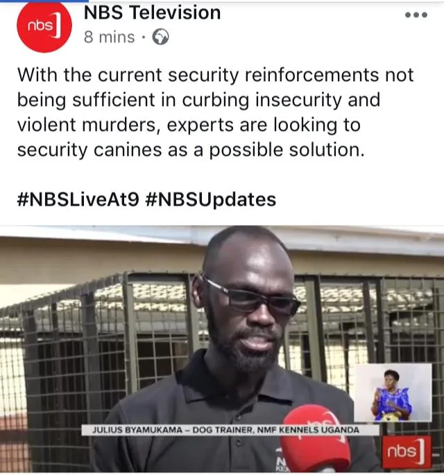 Founder Julius Byamukama featured on NBS Television, speaking about security dogs